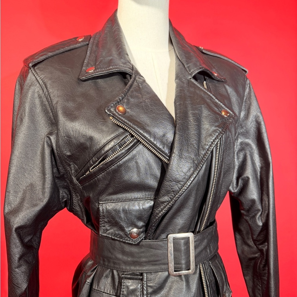 Vintage 1980s Wilson’s Leather Black Leather Oversized Moto Jacket